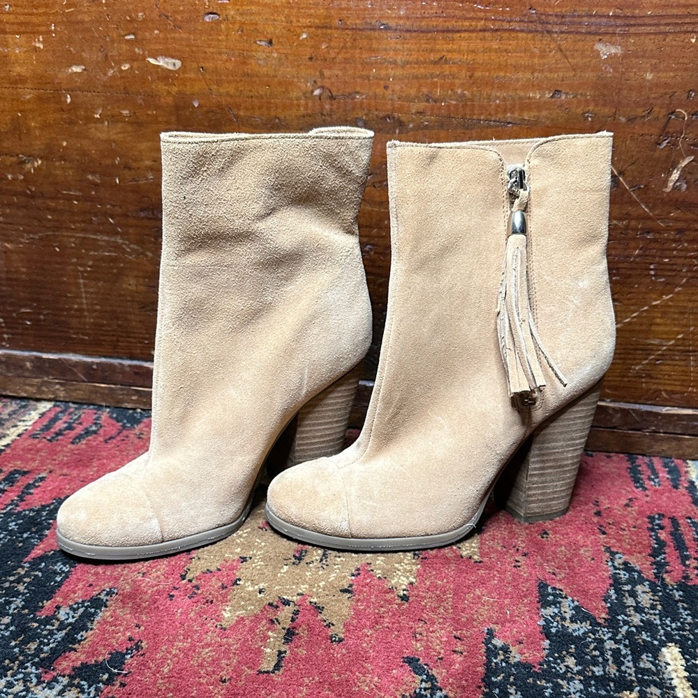 Luxe Beige Suede Heeled Boots